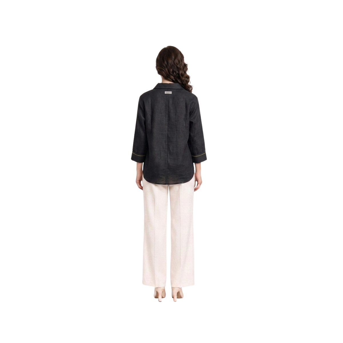 TIVA Black Linen Embroidered Tunic for Women