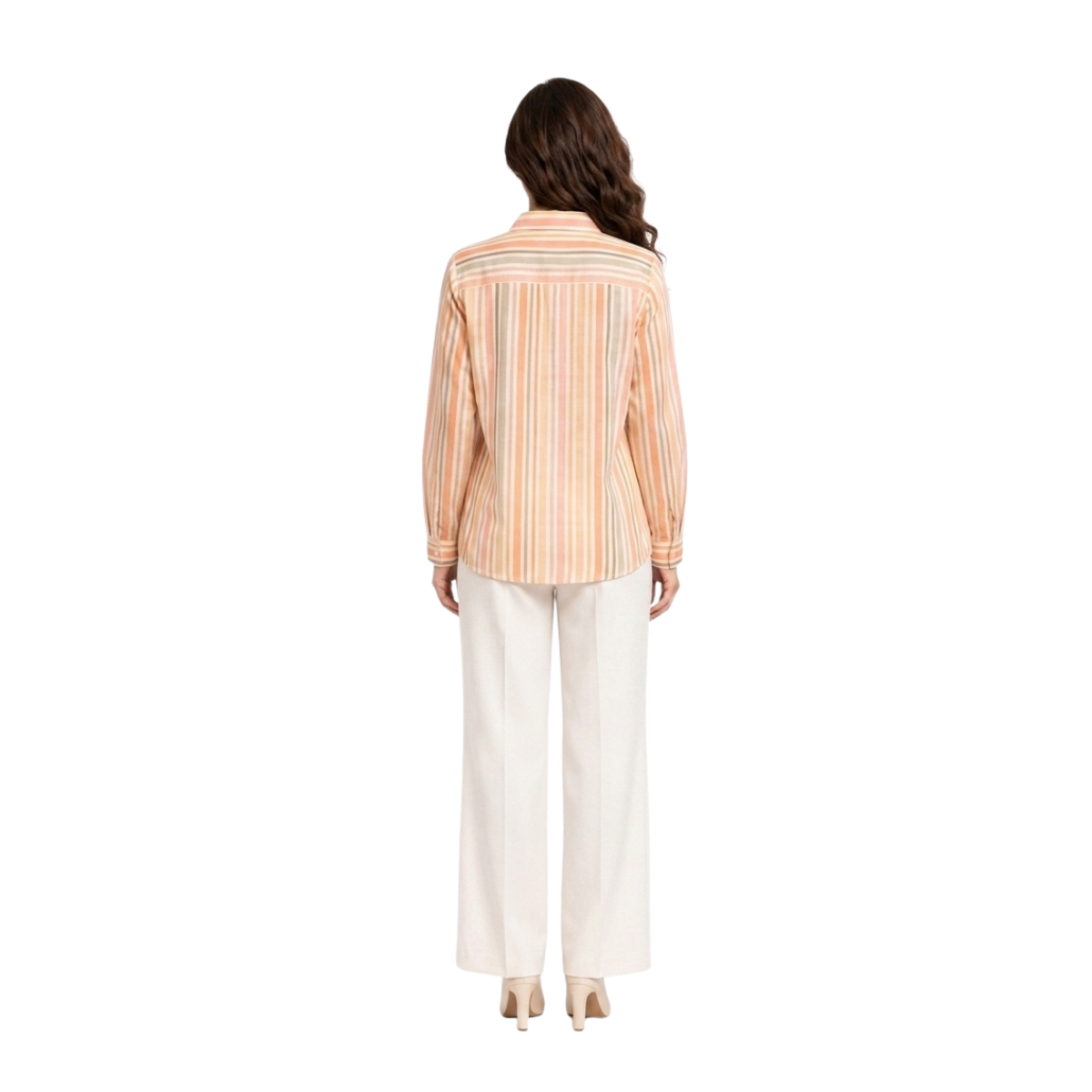 TIVA Premium Orange and White Striped Cambric Cotton Shirt for Women