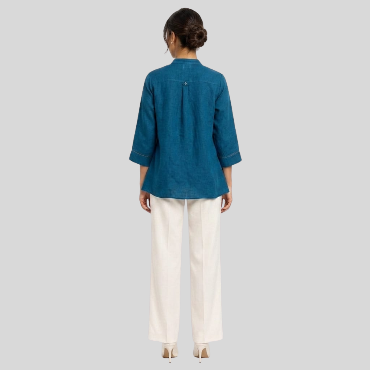 TIVA Teal Blue Linen Asymmetrical Top for Women