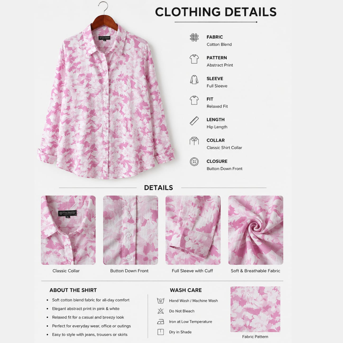 Pink Cotton Printed Shirt for Women