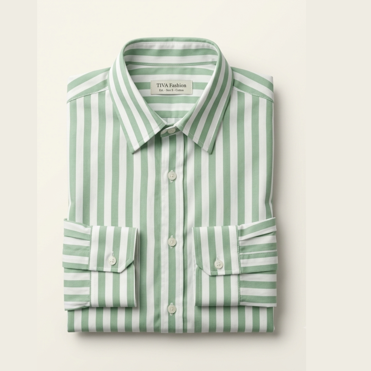 Sage Green & White Striped Full Sleeve Shirt for Women