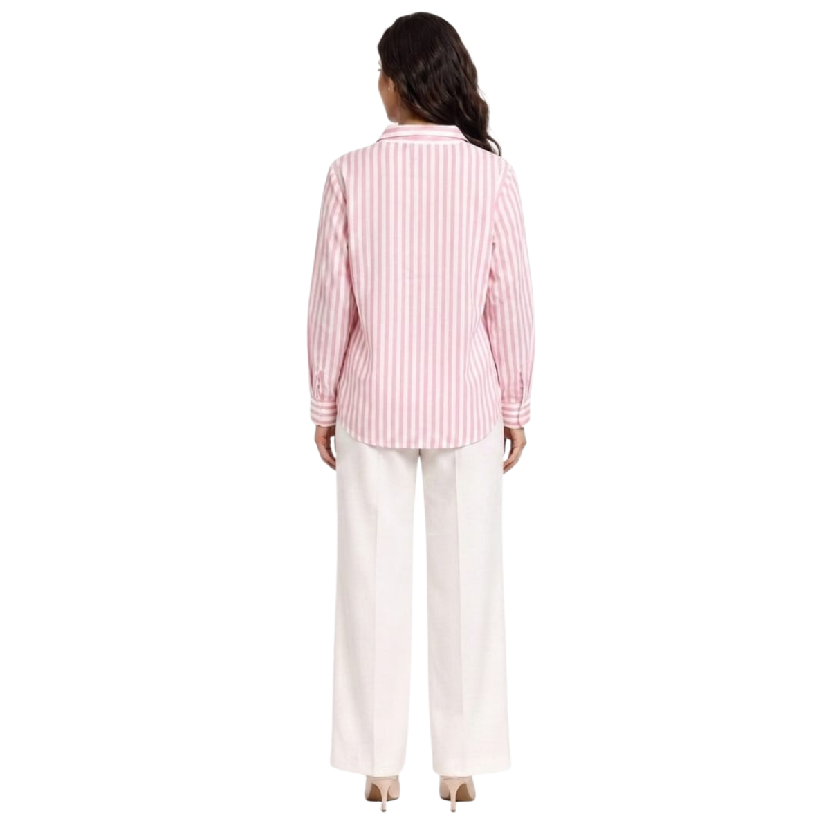 TIVA Pink and White Striped Cambric Cotton Shirt for women