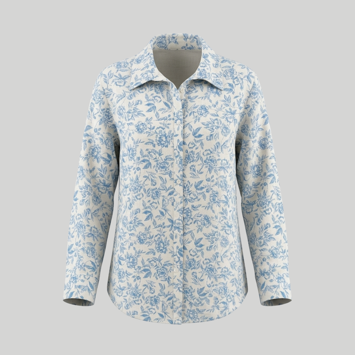 Sky Blue and Off-White Printed Cotton Blend Shirt for Women