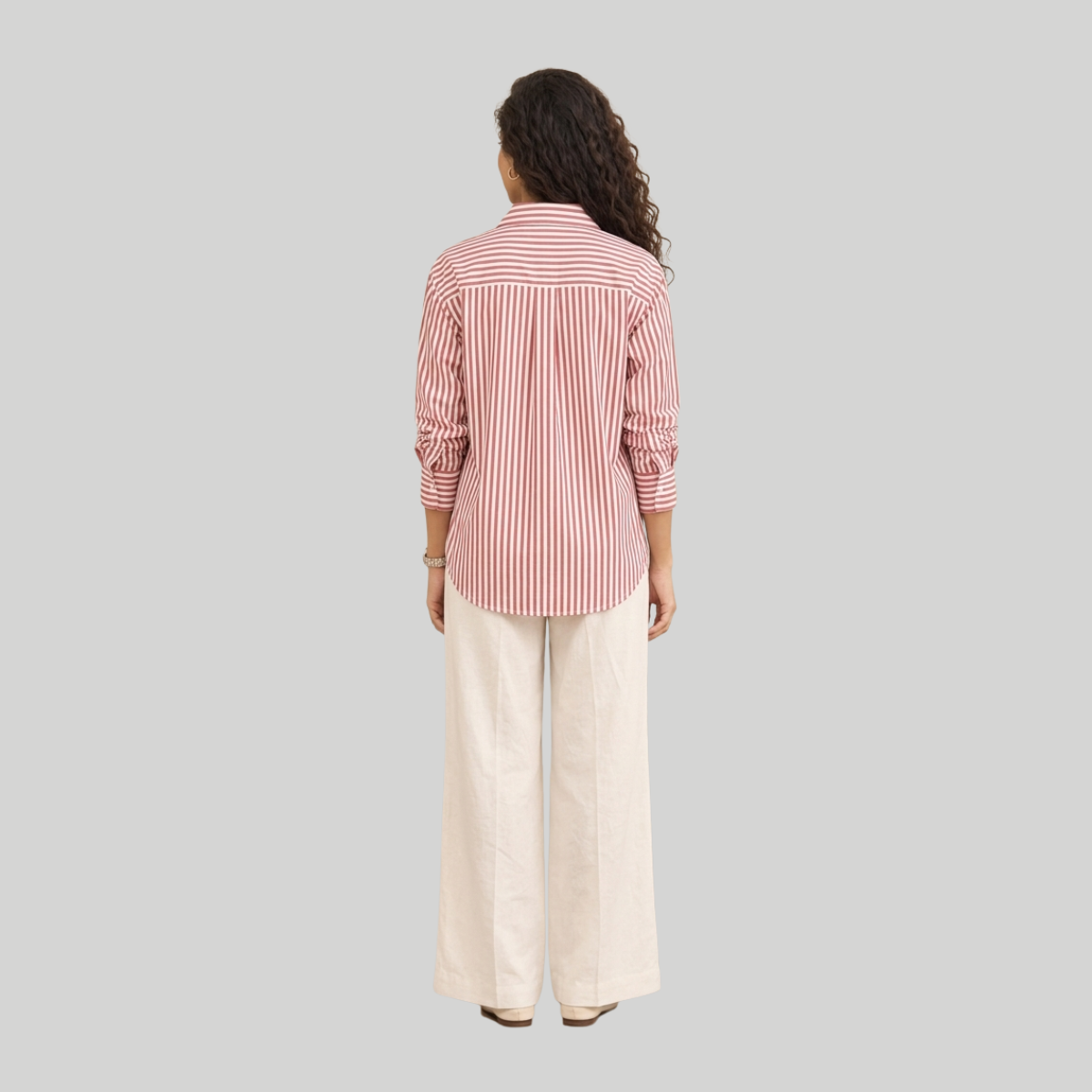 Red & White Striped Full Sleeve Shirt for Women