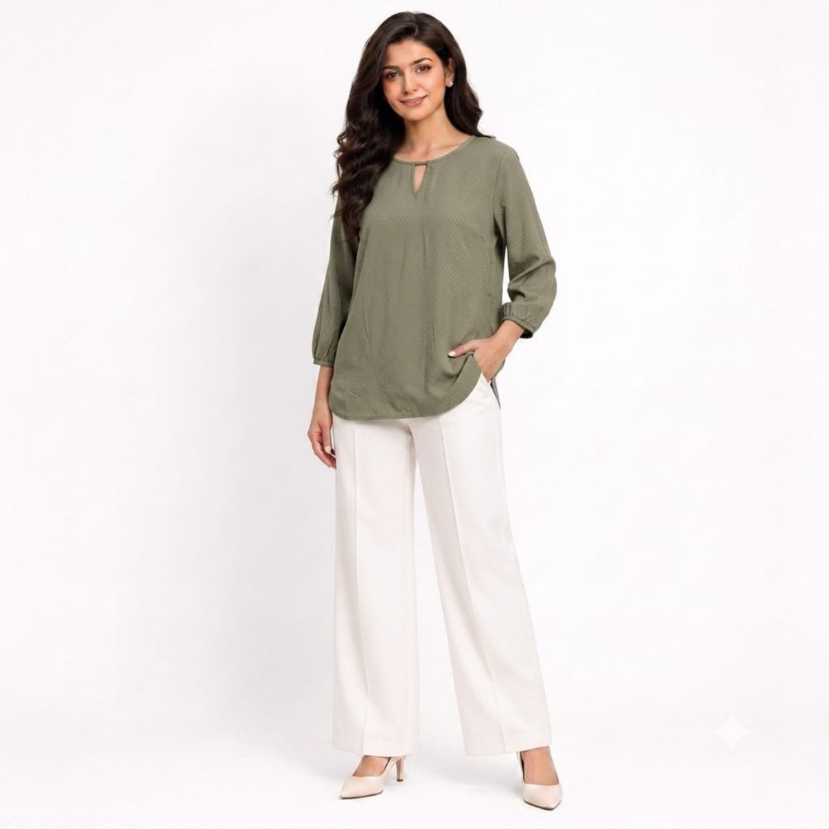 TIVA Sage Green Cotton Top for women