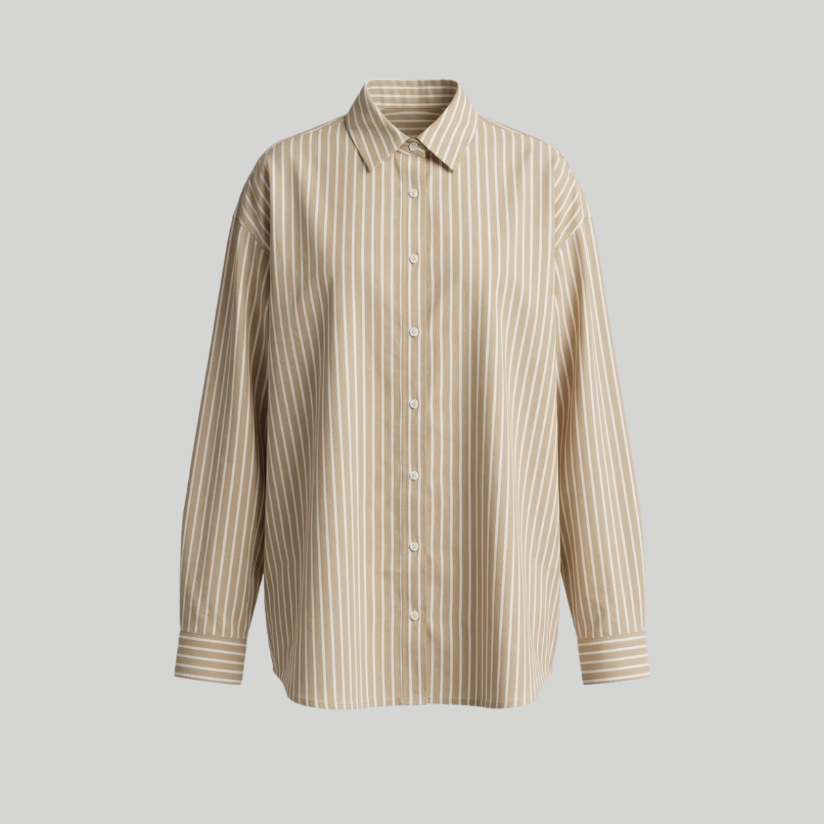 Beige & White Striped Full Sleeve Shirt for Women