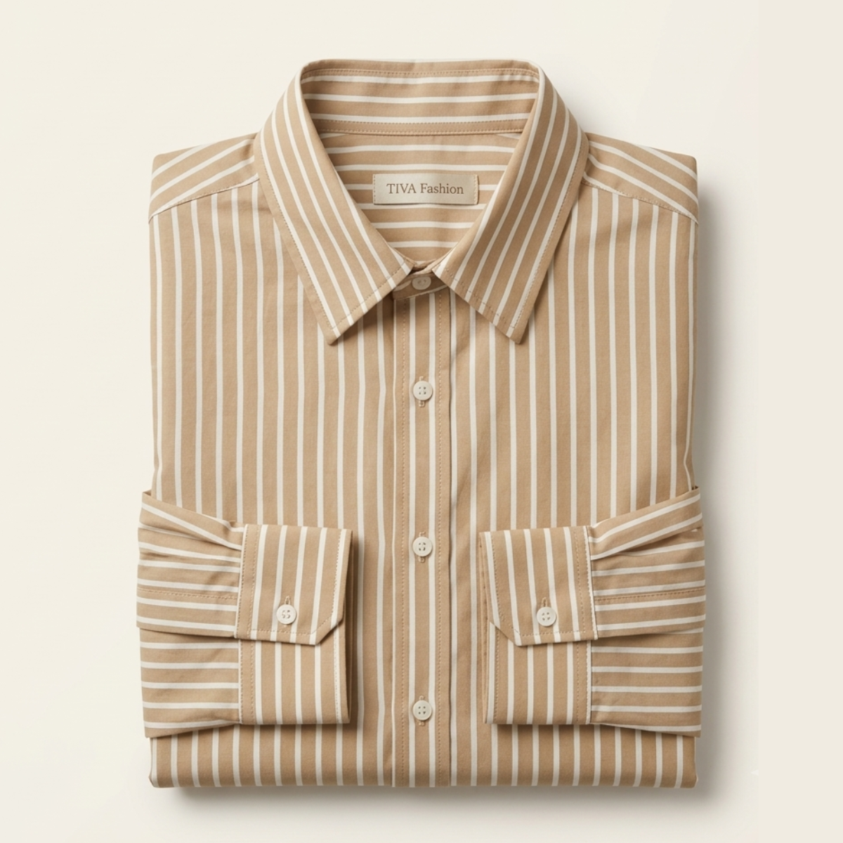 Beige & White Striped Full Sleeve Shirt for Women