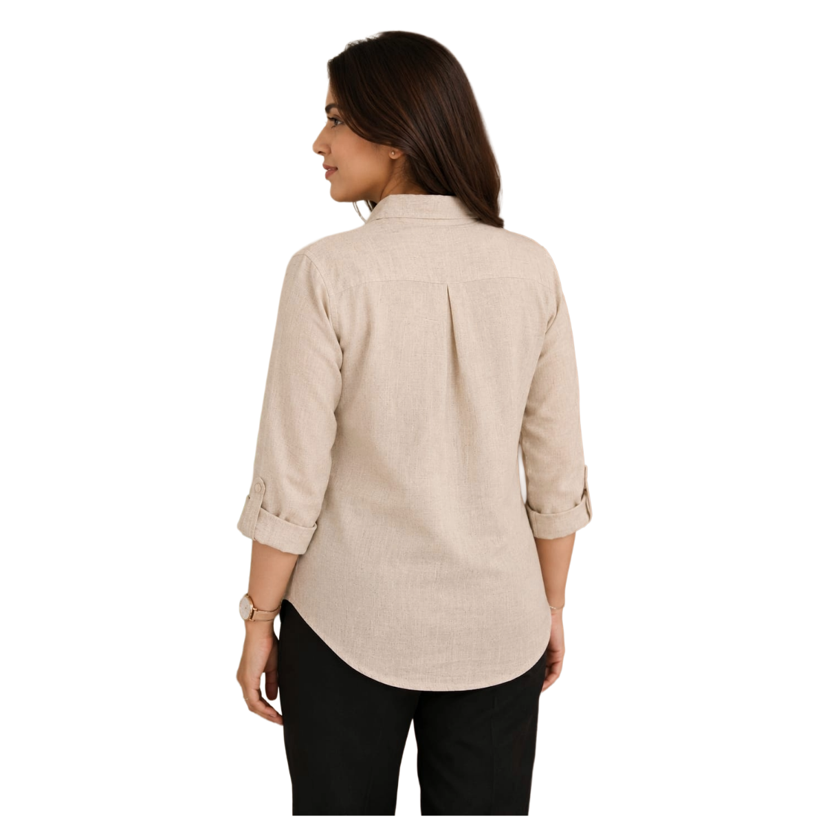 TIVA Beige Linen Hand Embroidered Shirt for women