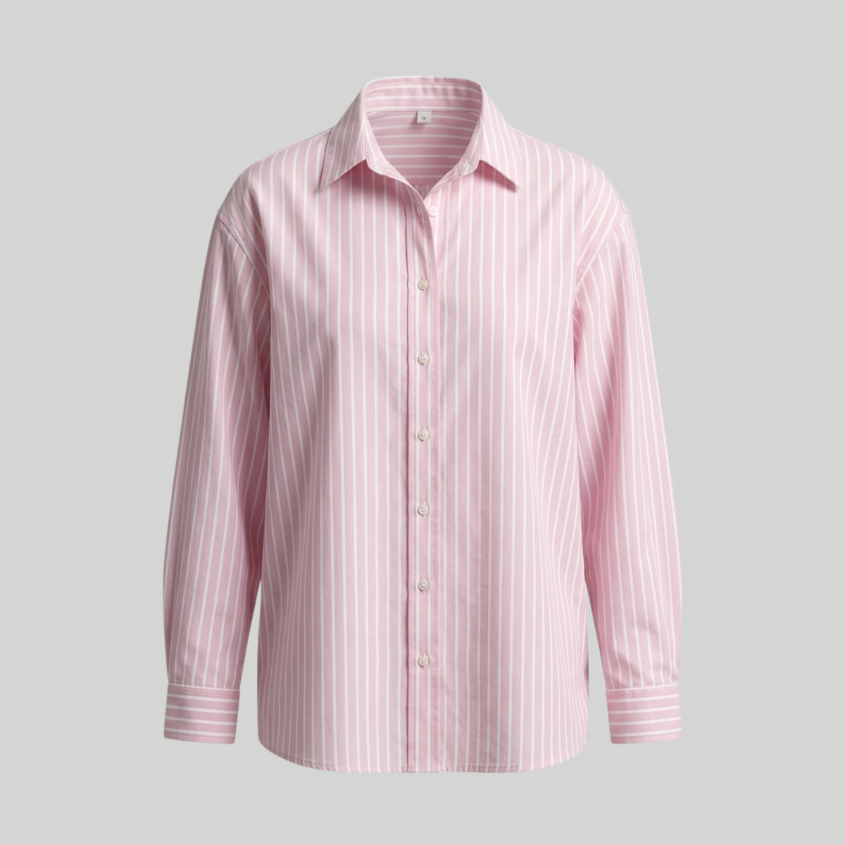 Pink and White Striped Cotton Blend Shirt for Women