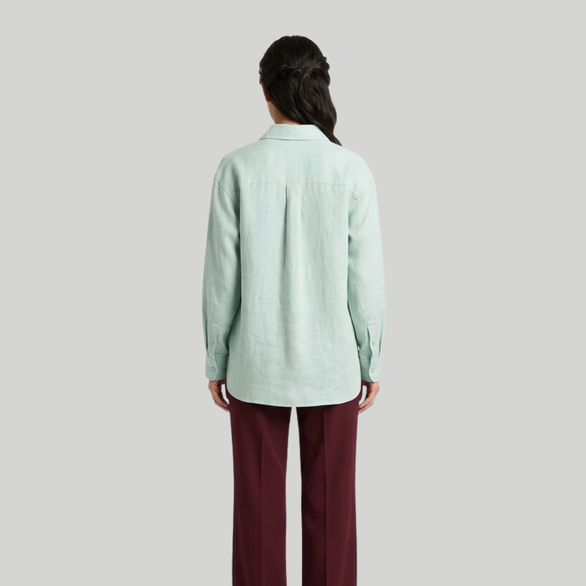 Sage Green Solid Cotton Blend Shirt for Women
