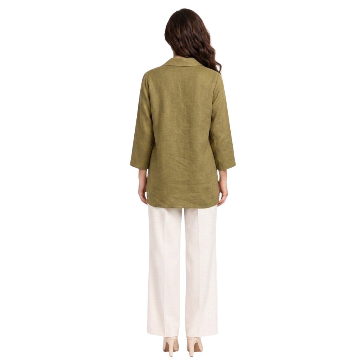 TIVA Premium Olive Green Hand Embroidered Linen Top for Women