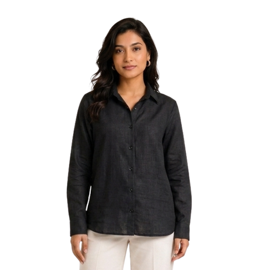 TIVA Premium Black Linen Shirt for Women