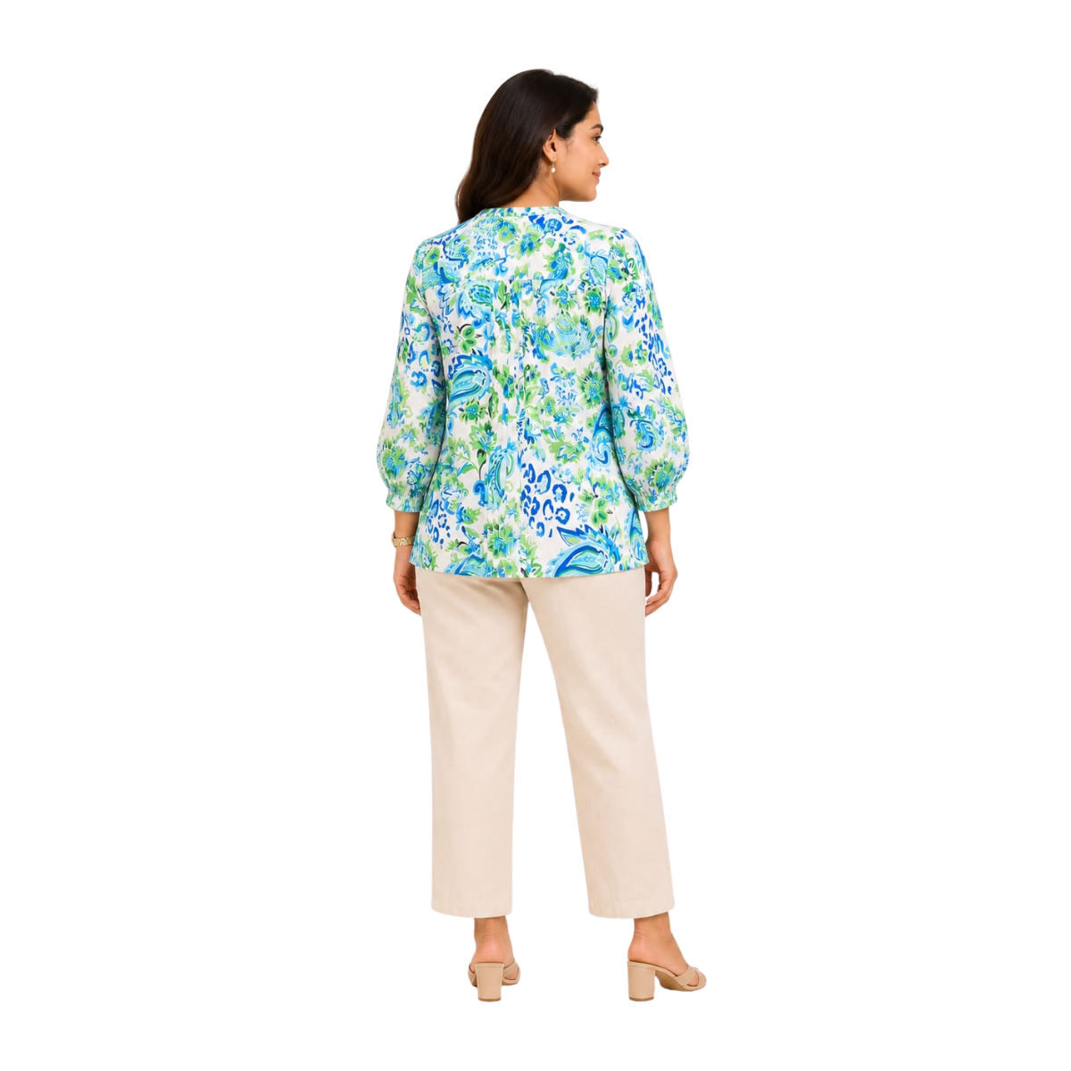 TIVA Green Printed Cotton Top for Women
