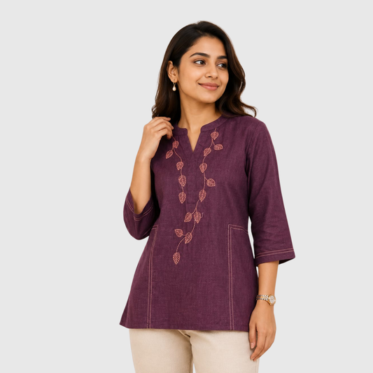 Linen Tunic with Hand Embroidered