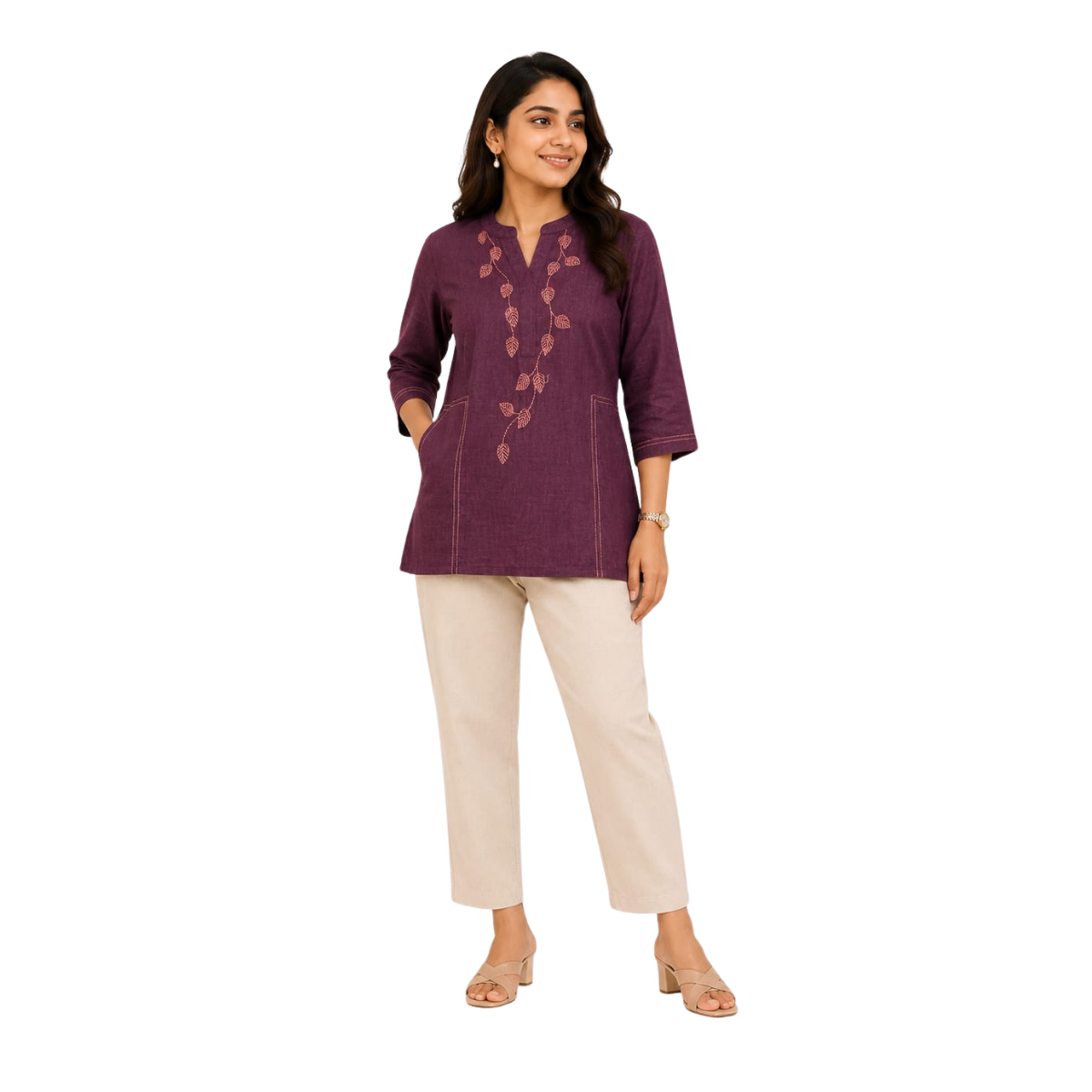 Linen Tunic with Hand Embroidered