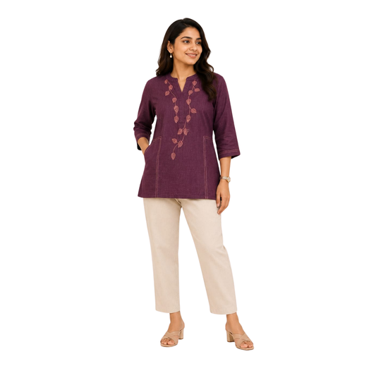 Linen Tunic with Hand Embroidered