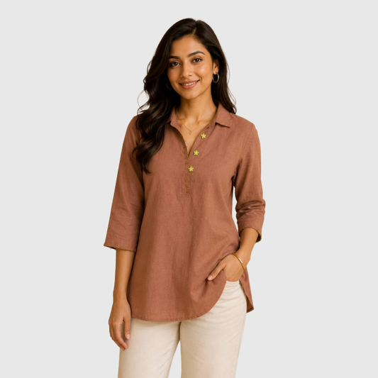 TIVA Linen Mandarin Collar Shirt