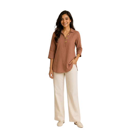 TIVA Linen Mandarin Collar Shirt