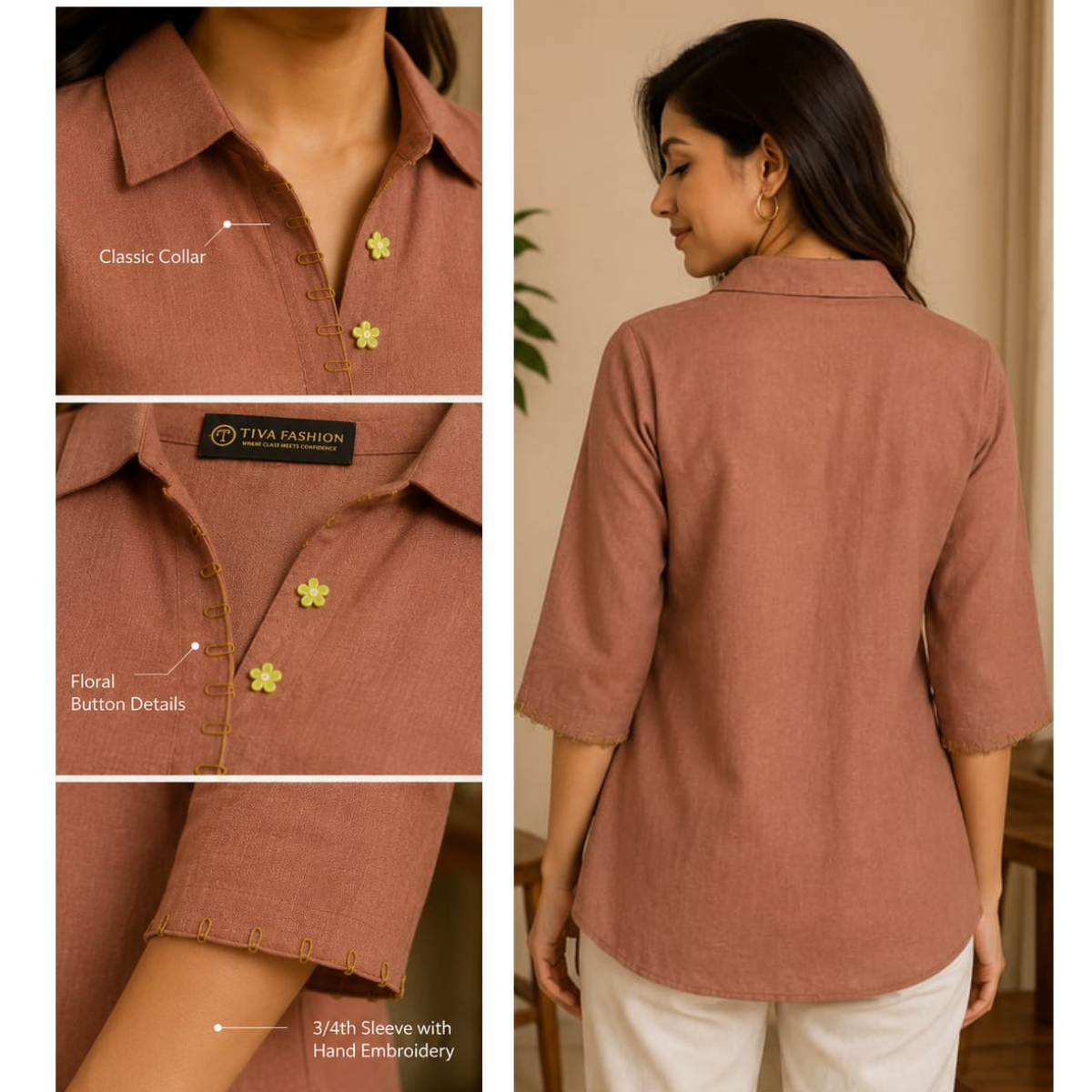 TIVA Linen Mandarin Collar Shirt