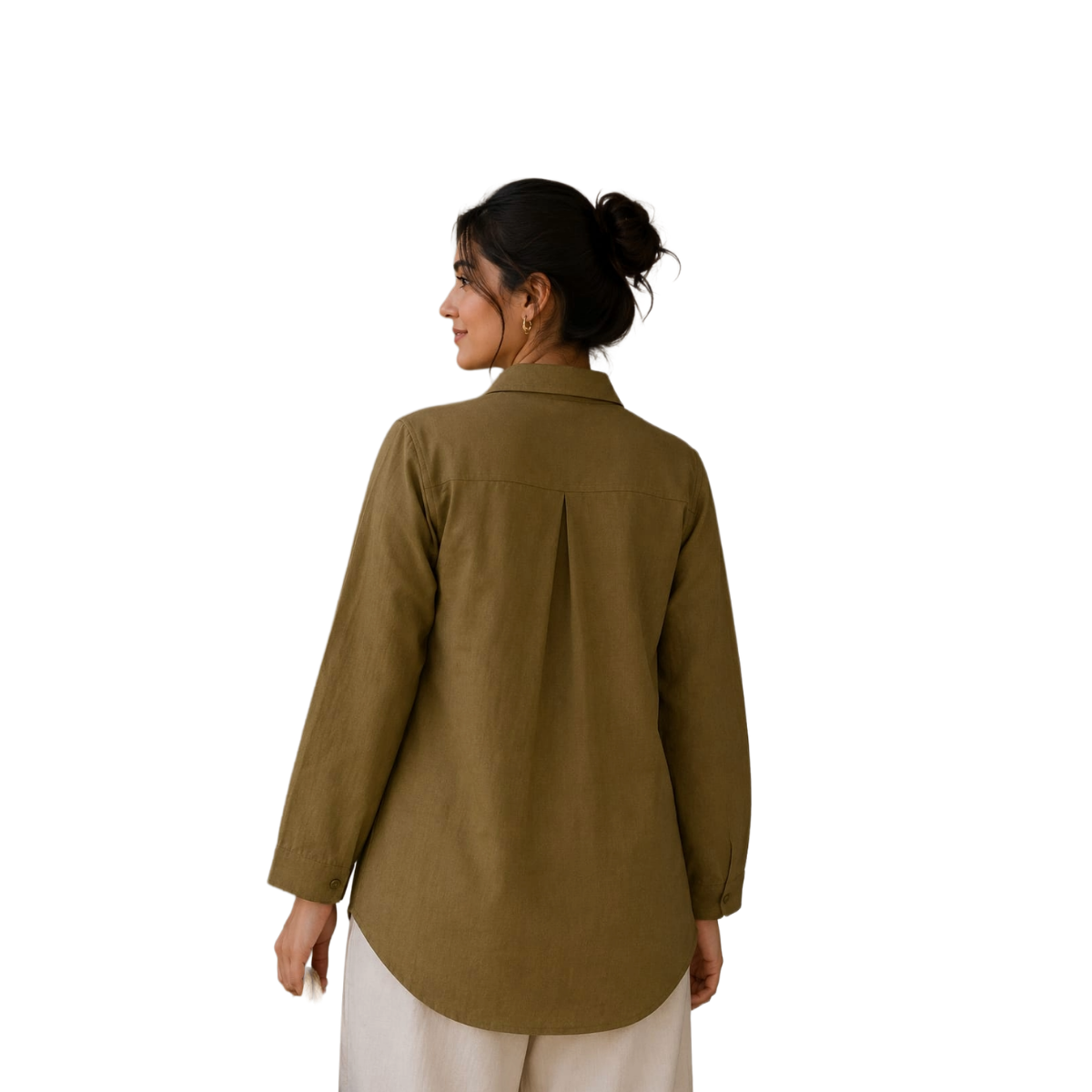 TIVA Olive Green Linen Hand Embroidered women's Shirt