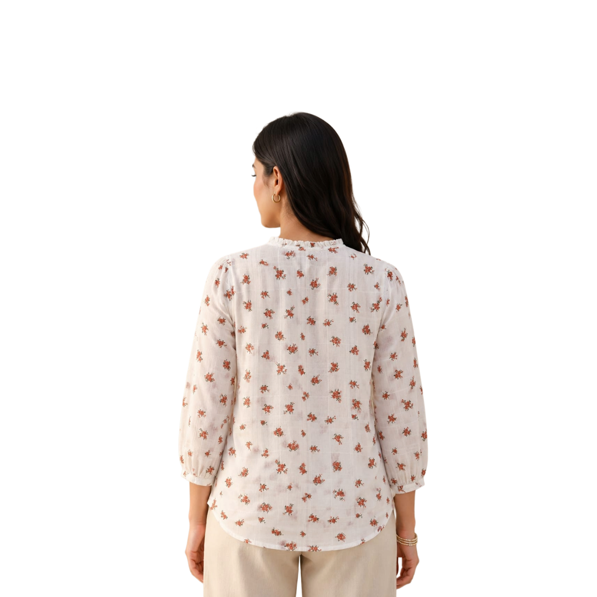 TIVA White Floral  Cotton Printed Top for Women