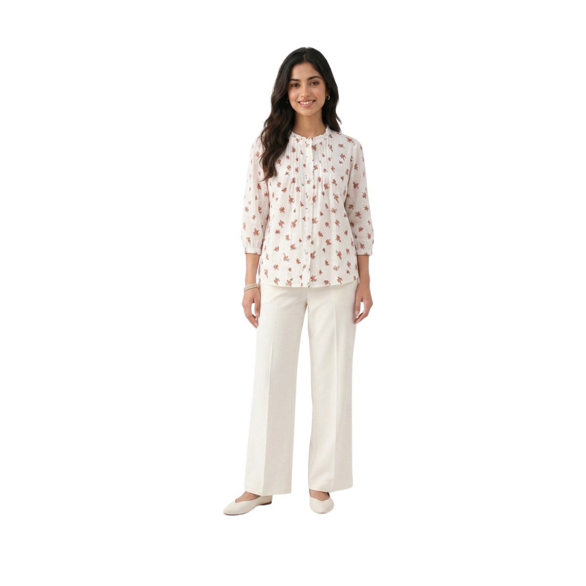 TIVA White Floral  Cotton Printed Top for Women