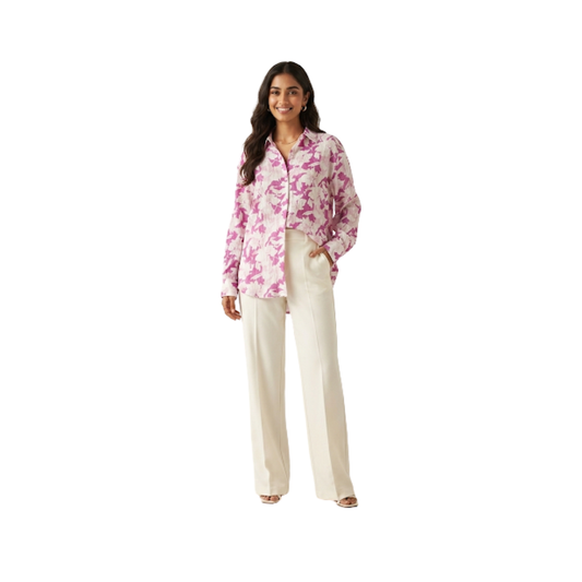 Pink Cotton Printed Shirt for Women