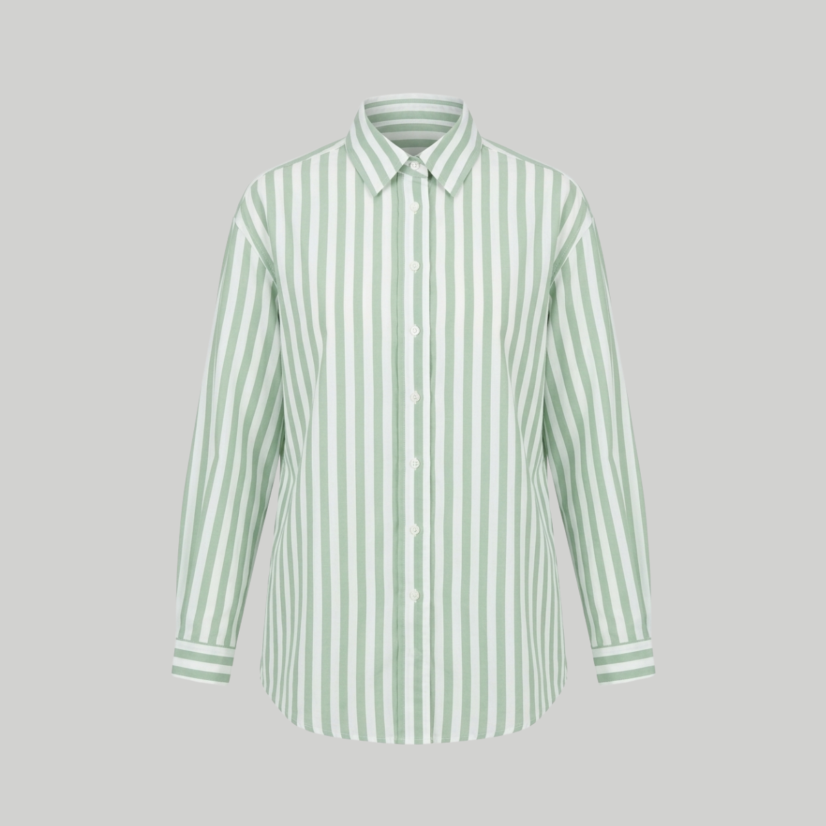Sage Green & White Striped Full Sleeve Shirt for Women